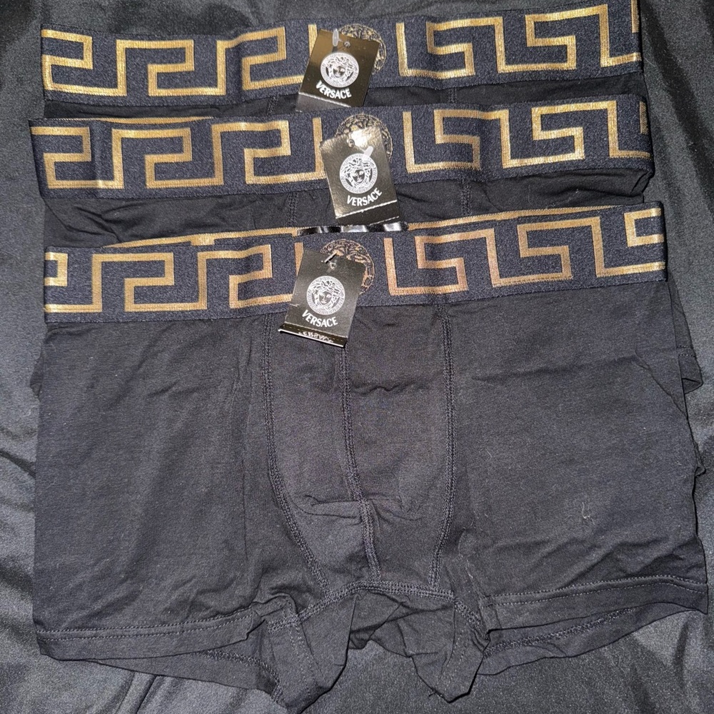 Versace Black and Gold Boxer Briefs with Greek Key Design